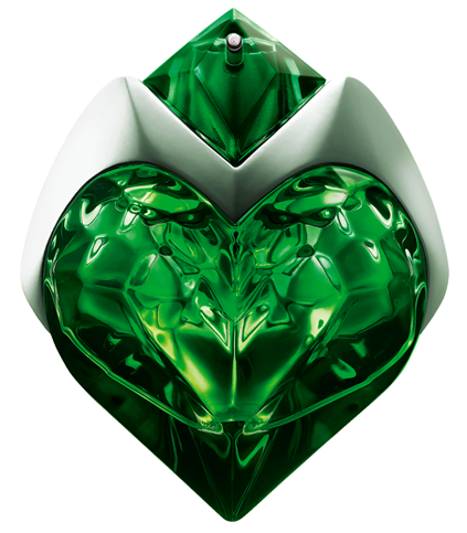 Botella verde con forma de corazón de Mugler Aura