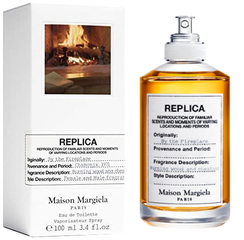 Botella y caja de By the Fireplace de Maison Margiela.
